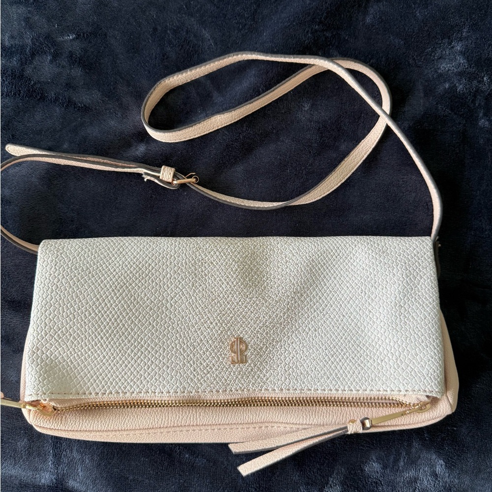 Jennifer Lopez Cream Clutch with Gold Accents
